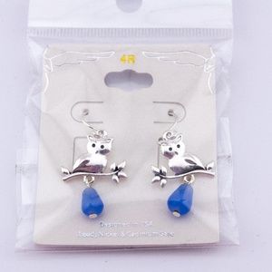 Owl and Glass Bead Dangle Earrings